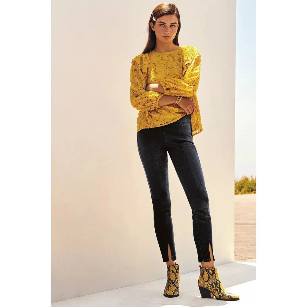 Anthropologie Maeve Clementine Lace Blouse Size 0 Yellow Ruffles